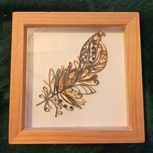 Framed Quilled Brown Feather