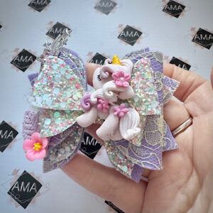 Lilac Lace and Glitter Unicorn Hair Bow for Girls – Spring Hair Accessories