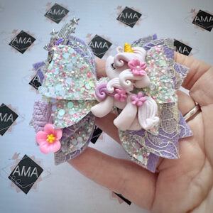 Lilac Lace and Glitter Unicorn Hair Bow for Girls – Spring Hair Accessories