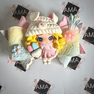 Pastel Rainbow Easter Hair Bow for Girls with Bunny and Floral Details