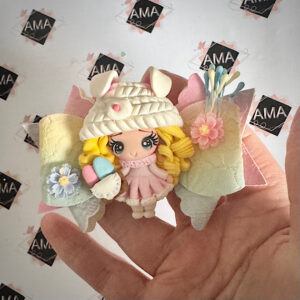 Pastel Rainbow Easter Hair Bow for Girls with Bunny and Floral Details