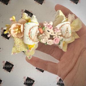Pastel Yellow Glitter Bunny Hair Bow for Girls with Leatherette Layer