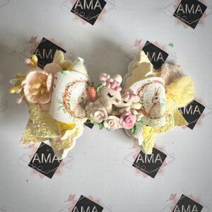 Pastel Yellow Glitter Bunny Hair Bow for Girls with Leatherette Layer
