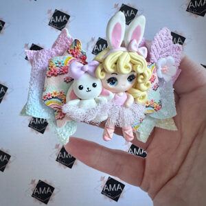 Easter Ballerina Hair Bow for Girls – Pastel Rainbow Glitter