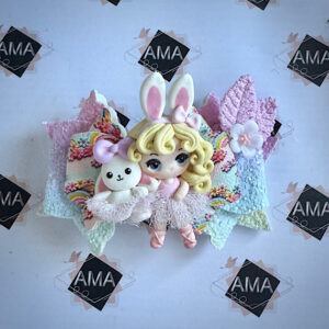 Easter Ballerina Hair Bow for Girls – Pastel Rainbow Glitter