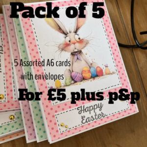 Pack of 5 Quirky Bunny Cards. A6 Cards with envelopes