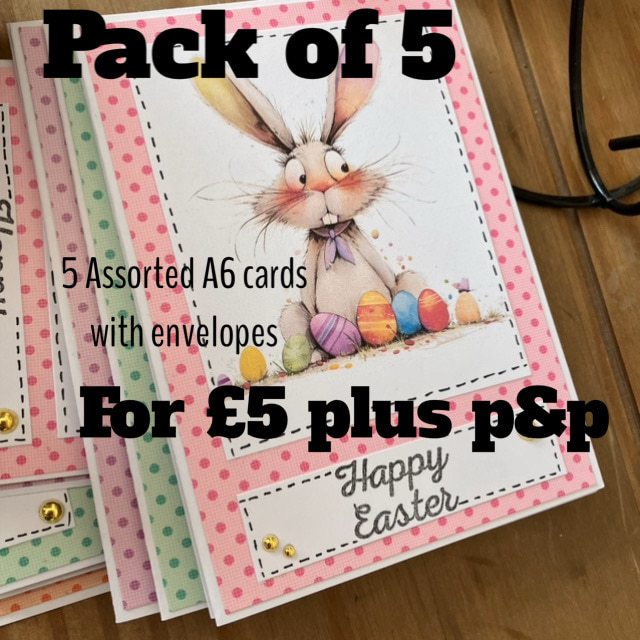 Pack of 5 Quirky Bunny Cards. A6 Cards with envelopes