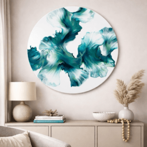 Green Dutch Pour Canvas Round – 40cm | Unique Fluid Art Piece