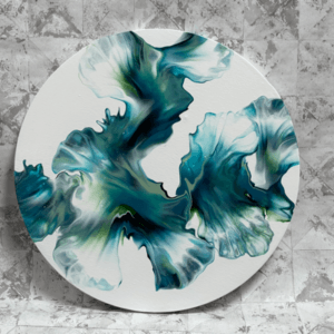 Green Dutch Pour Canvas Round – 40cm | Unique Fluid Art Piece