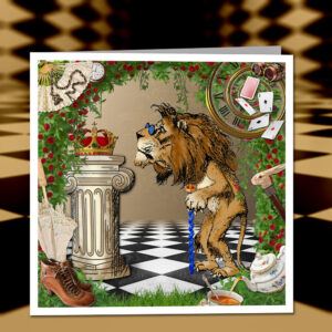 Lion card on checkerboard