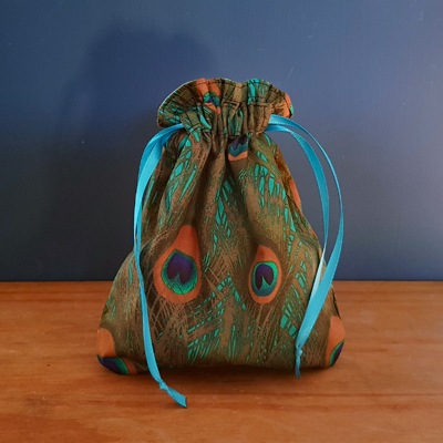 Mini Peacock Feather Reusable Gift Bag Eco Friendly Handmade Fabric Pouch