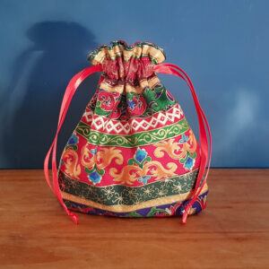 Mini Reusable Christmas Gift Bag - Metallic Tapestry Stripe Print - Eco Friendly Fabric Wrap