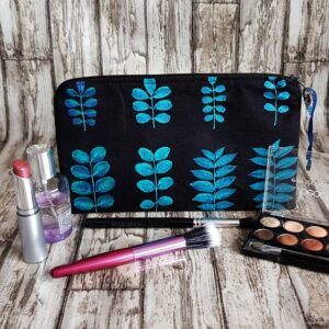 Modern Blue Leaf Zipper Pouch - Medium Size Pencil Case Makeup Bag and Travel Organiser