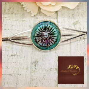 Mystic Sun Scarf Clip, Celestial Shawl Pin, Boho Scarf Holder, Spiritual Sun Brooch, Handmade Silver Scarf Clip, Festival Fashion Accessory Gift.