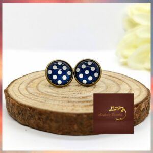 Navy Polka Dot Stud Earrings, Blue Dot Earrings, Retro Stud Earrings, Handmade Round Studs 12mm, Minimalist Everyday Jewellery, Unisex Gift