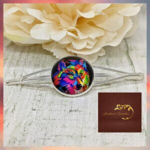 Neon Wolf Scarf Clip, Wolf Shawl Pin, Colourful Wolf Brooch, Animal Scarf Clip, Handmade Scarf Holder, Wolf Lover Gift, Boho Scarf Accessory.