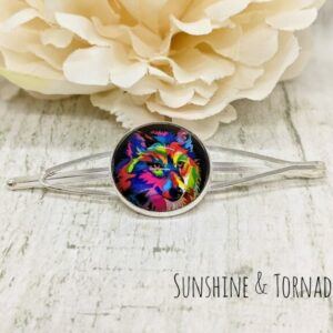 Neon Wolf Scarf Clip, Wolf Shawl Pin, Colourful Wolf Brooch, Animal Scarf Clip, Handmade Scarf Holder, Wolf Lover Gift, Boho Scarf Accessory.