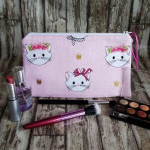 Pink Cat Zipper Pouch - Medium Size Cute Pencil Case Makeup Bag And Travel Organiser