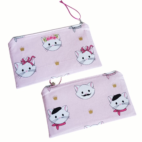 Pink Cat Zipper Pouch - Medium Size Cute Pencil Case Makeup Bag And Travel Organiser - Image 5