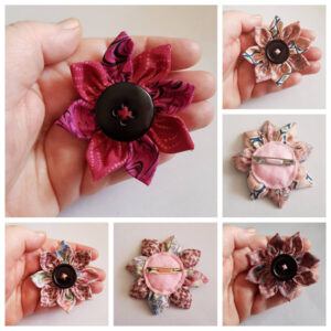 Pink Fabric Flower Pin Brooches - Handmade Button Detail Accessories for Clothing And Gifts