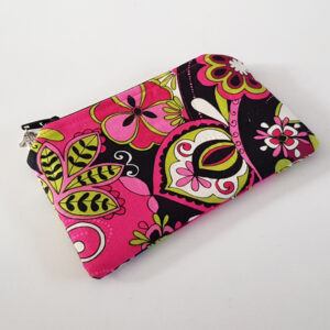 Pink Flower Power Zipper Pouch - Handmade Coin Purse Store Card Holder And Everyday Essentials Organiser