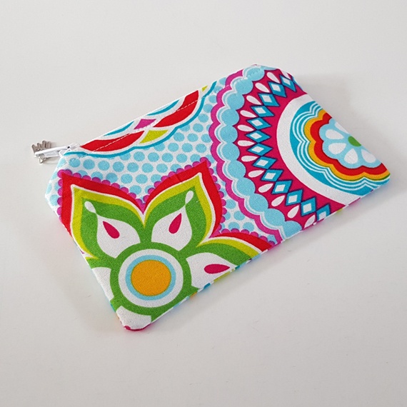 Pretty Floral Mandala Zipper Pouch - Handmade Coin Purse Card Holder And Small Essentials Organiser