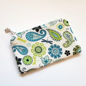 Pretty Paisley Blues Zipper Pouch - Handmade Coin Purse Card Holder And Small Essentials Organiser