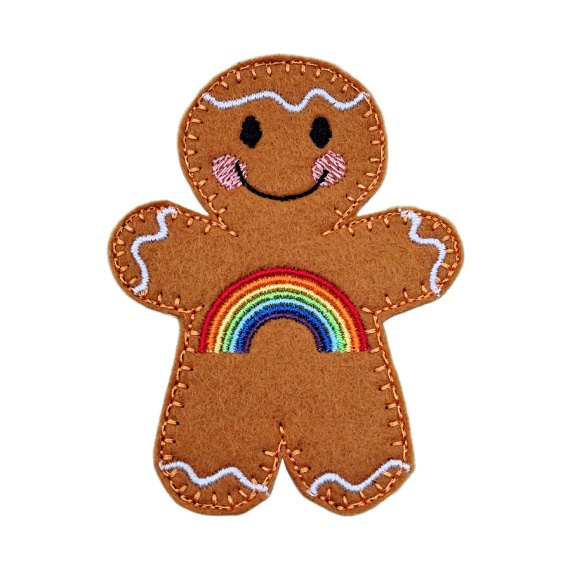 Rainbow Smiles Gingerbread Character — a cheerful felt gingerbread figure with a vibrant embroidered rainbow across its front and a happy smile, symbolising hope, joy, and new beginnings. Crafted from soft felt with premium stitching, this whimsical decoration makes a thoughtful gift or uplifting keepsake for any occasion.