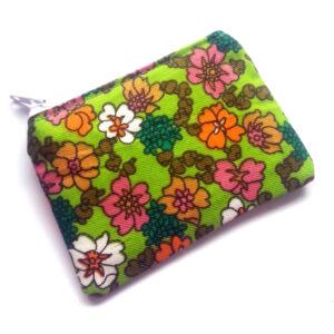 Retro Green Floral Zipper Pouch - Handmade Coin Purse Pill Holder And Small Essentials Organiser