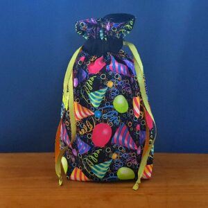 Reusable Birthday Gift Bag - Eco-Friendly Drawstring Bags with Balloons and Hats Print - Medium Size