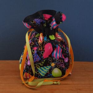 Reusable Birthday Gift Bag - Eco-Friendly Drawstring Bags with Balloons and Hats Print - Small Size