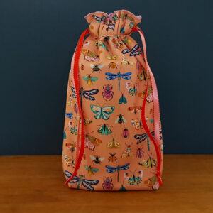 Reusable Eco Gift Bag - Colourful Bugs and Butterflies Print Drawstring Pouch for Sustainable Wrapping and Storage