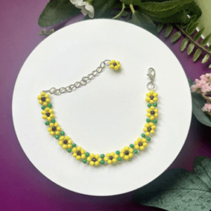 Sunflower Beaded Bracelet – Handmade Floral Jewellery UK, Colourful Gift for Her