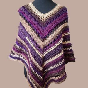 Handmade Chevron Crochet Poncho in Plum, Purple, Beige, and Earthy Tones
