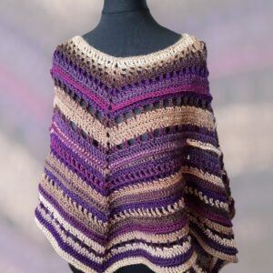 Handmade Chevron Crochet Poncho in Plum, Purple, Beige, and Earthy Tones
