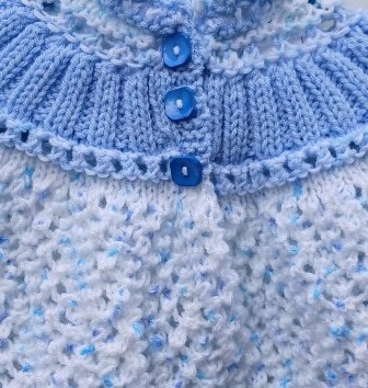 Hand-knitted baby jumper with hood. Approx 0 to 3 mths. All proceeds to The Stroke Association - Image 2