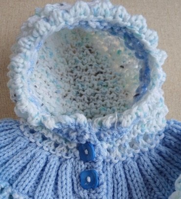 Hand-knitted baby jumper with hood. Approx 0 to 3 mths. All proceeds to The Stroke Association - Image 3