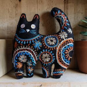 Made to order.Black cat decoration. Hand embroidered and filled with lavender. All proceeds to The Stroke Association