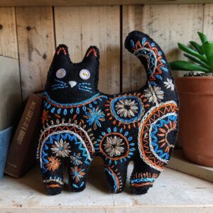 Made to order.Black cat decoration. Hand embroidered and filled with lavender. All proceeds to The Stroke Association