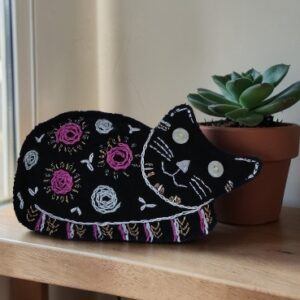 Made to order.Black cat decoration. Hand embroidered.Filled with lavender. All proceeds to The Stroke Association .