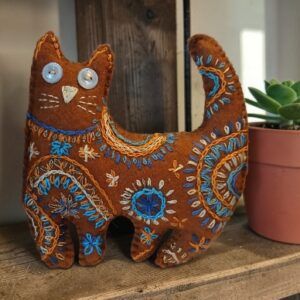 Made to order.Tabby cat. Hand embroidered and filled with lavender. All proceeds to The Stroke Association.