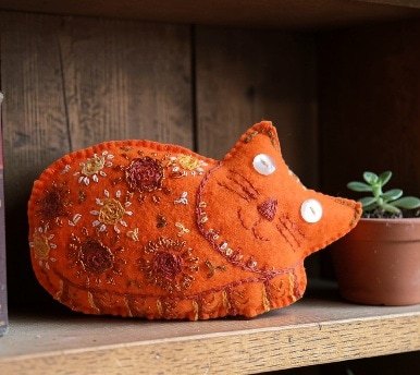 Ginger cat decoration. Hand embroidered and filled with lavender. All proceeds to The Stroke Association .. - Image 2