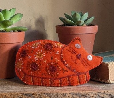 Ginger cat decoration. Hand embroidered and filled with lavender. All proceeds to The Stroke Association .. - Image 3