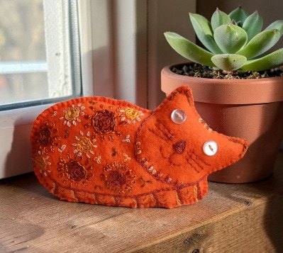 Ginger cat decoration. Hand embroidered and filled with lavender. All proceeds to The Stroke Association ..