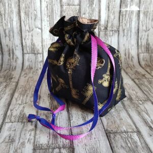 Small Eco-Friendly Reusable Gift Bag - Handmade Gothic Skull and Skeleton Keys Drawstring Pouch