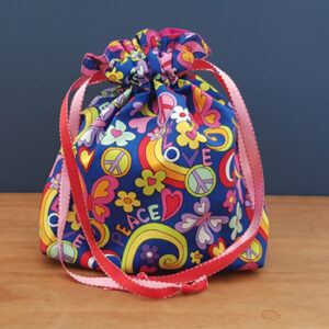 Small Reusable Gift Bag - Peace and Love Print - Eco Friendly Fabric Gift Wrap or Storage Pouch