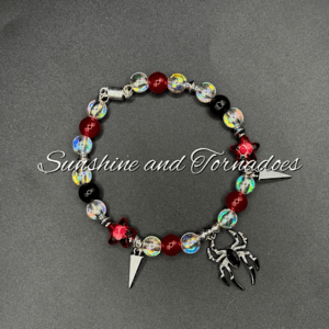 Spider Charm Bracelet, Gothic Beaded Bracelet, Red Black Crystal Bracelet, Alternative Spike Bracelet, Punk Gothic Jewellery, Magnetic Clasp Gift.