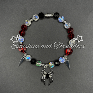 Gothic Spider Bracelet, Red Black Crystal Charm Bracelet, Alternative Spike Star Bracelet, Punk Beaded Jewellery, Magnetic Clasp Gothic Gift.