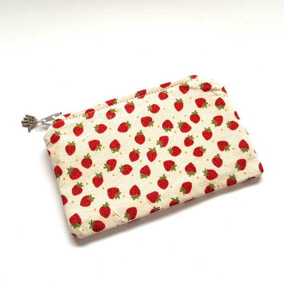 Strawberry Print Handmade Zipper Pouch - Coin Purse Card Holder Mini Organiser for Medication And Essentials