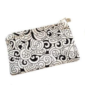 Swirly Monochrome Handmade Zipped Pouch - Coin Purse Medication Holder Organiser Bag